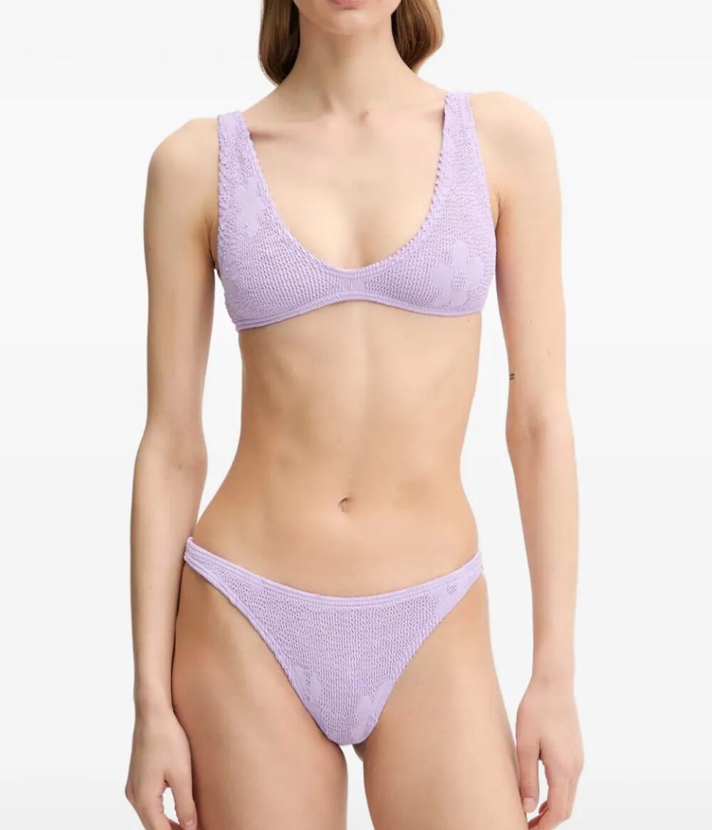 Bond-Eye The Authentic Crinkle Bikini Floral Jacquard Set Lavender Purple NEW